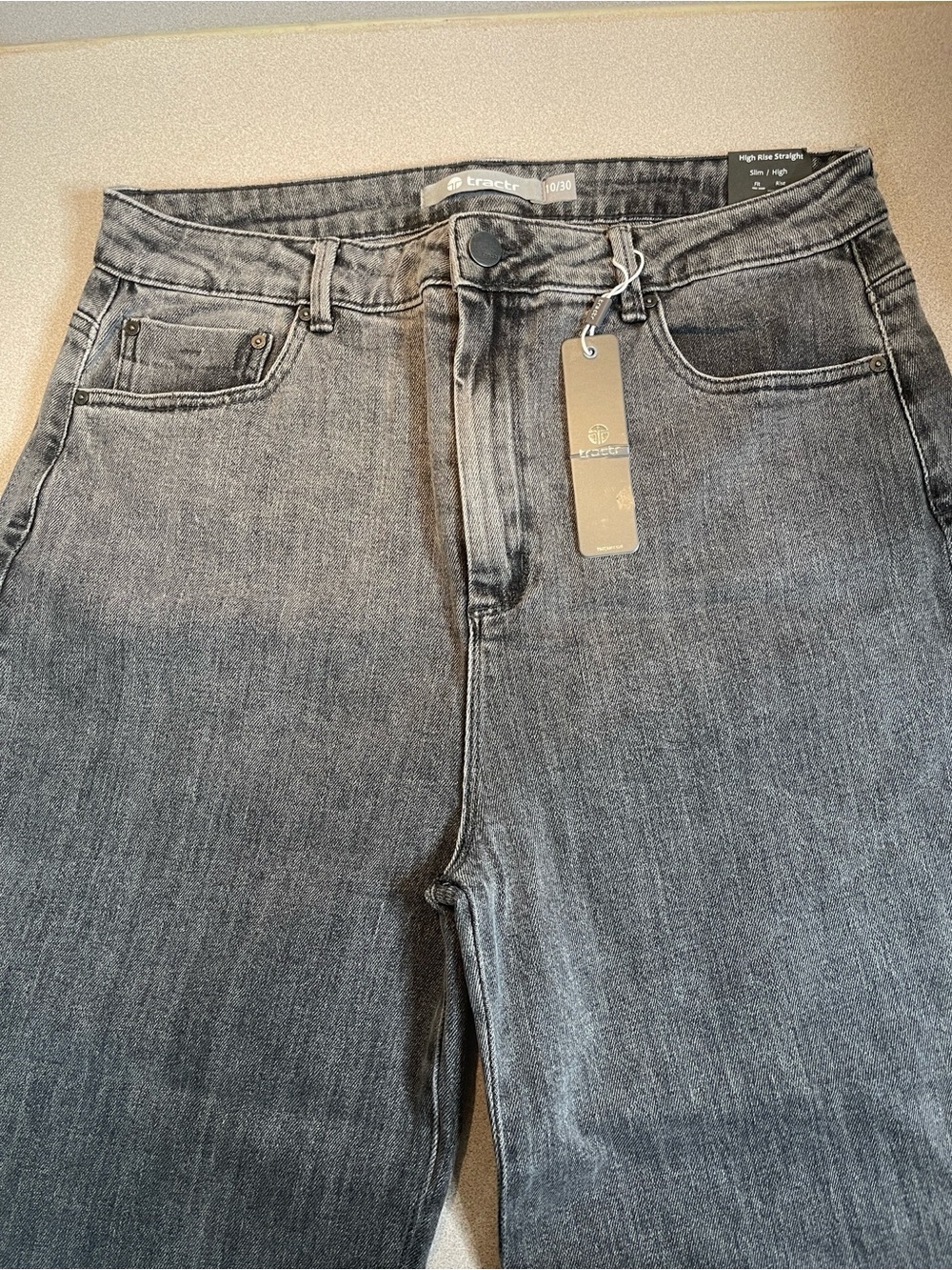 Tractr High Rise Straight Gray Black Color Block Cropped Jeans Size 10/30